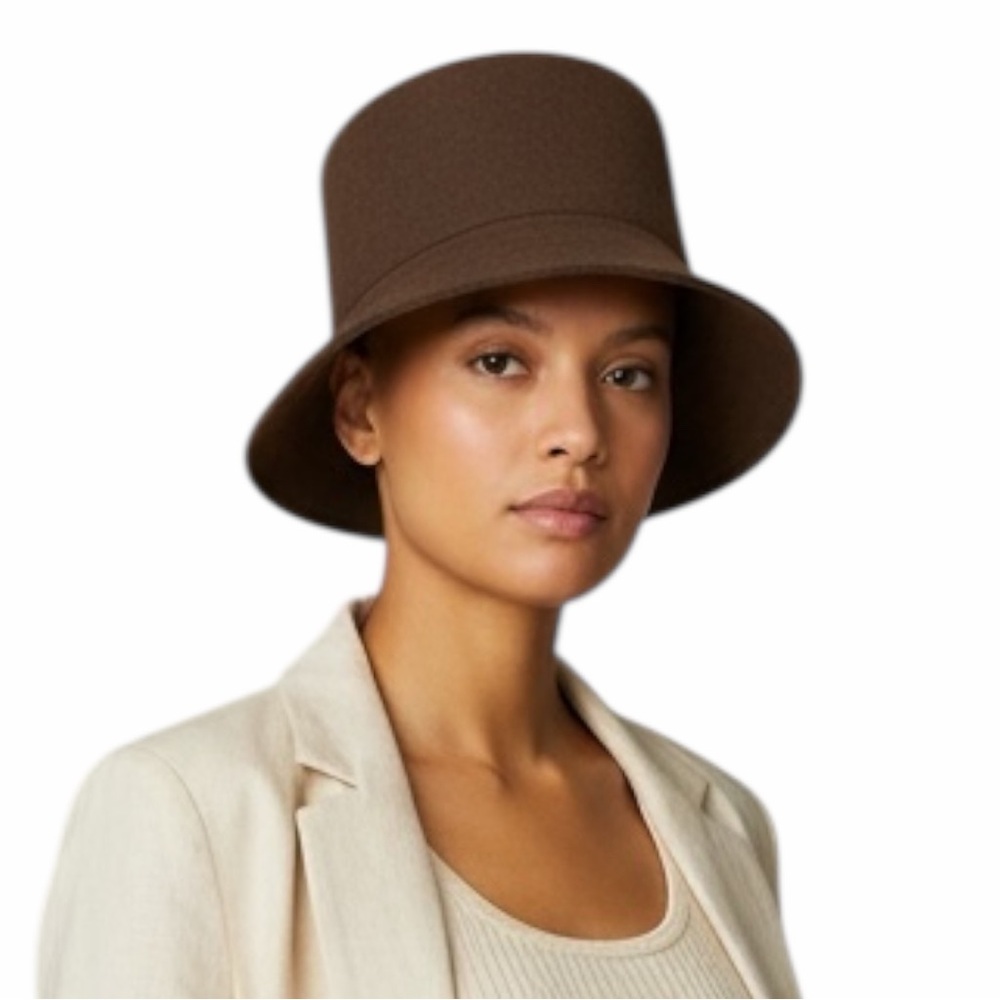 Naftali Abenaim Millinery Brown Wool‎ Bucket Hat